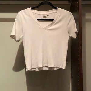 White V Neck Crop Shirt